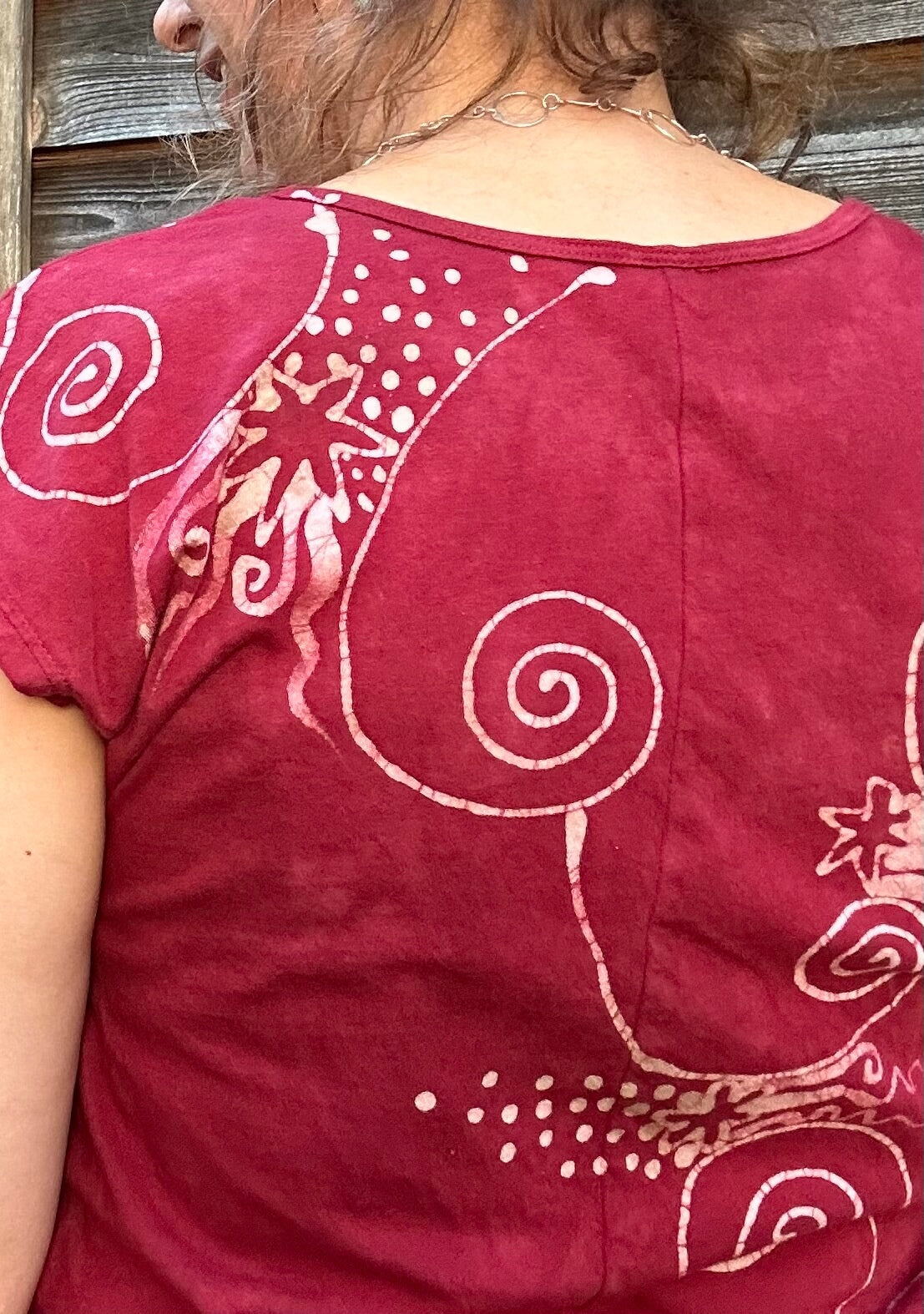 Abstract Raspberry Handmade Batik Scoop Neck Tshirt Tops batikwalla 2X
