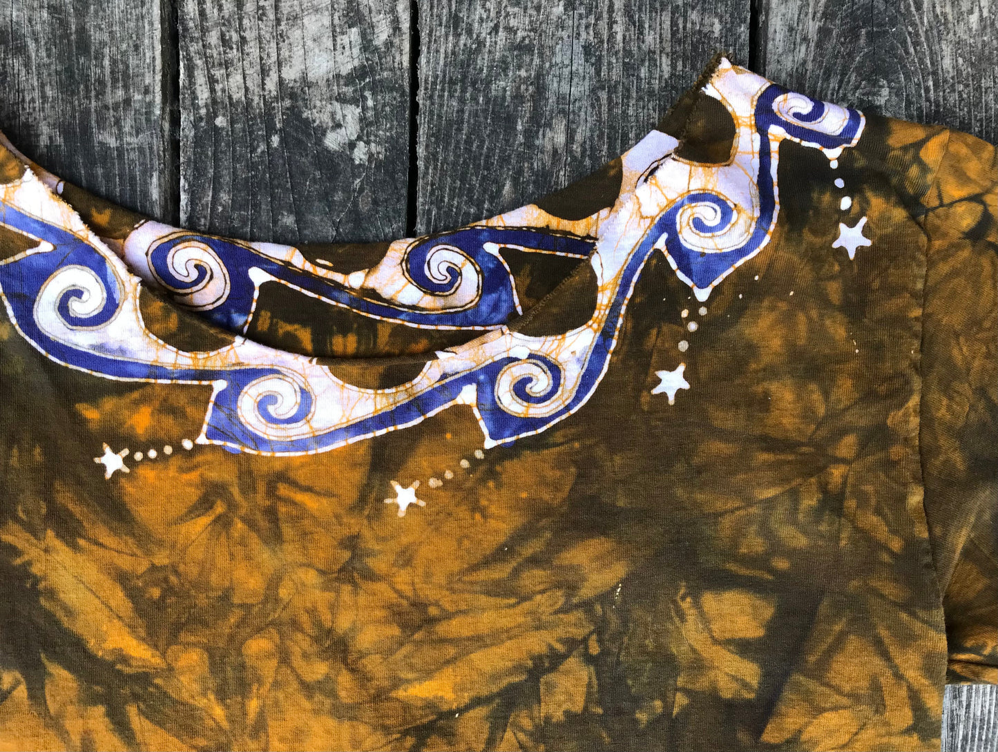 Perpetual Waves in Golden Spirals Oversize Crop Top Batikwalla by Victoria