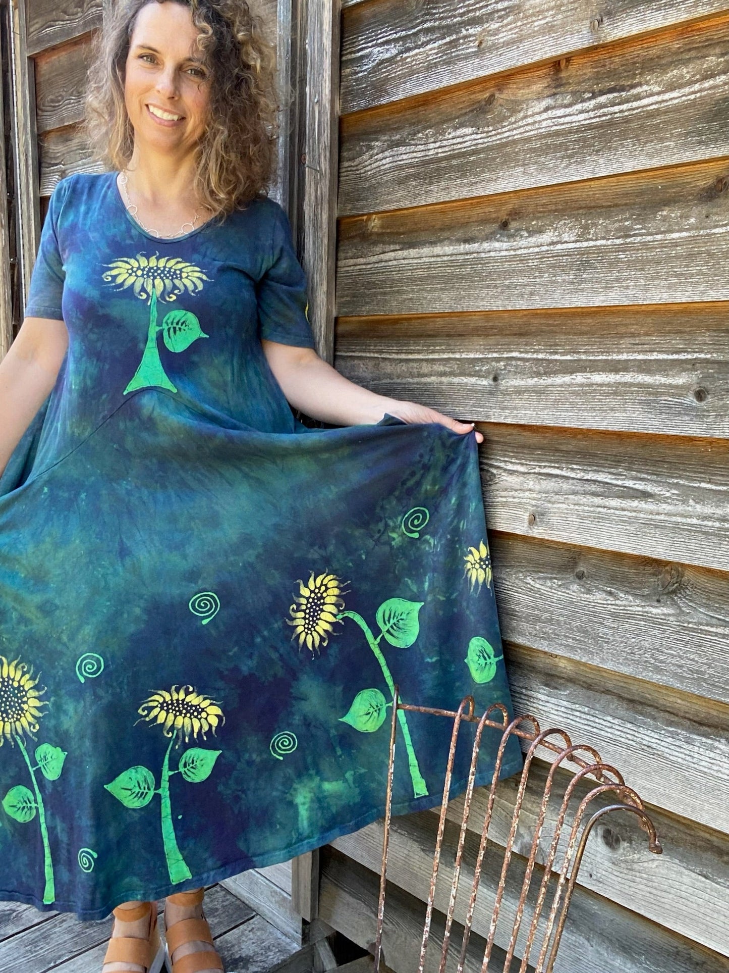 Blue Sunflower Batik Dress With Pockets Batik Dresses Batikwalla Medium