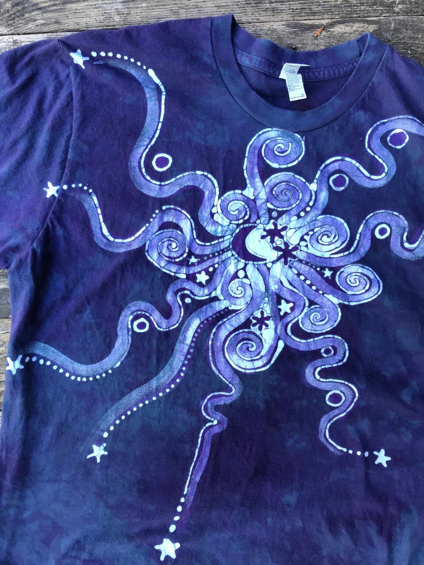 Teal and Purple Octopus Starburst Hand Painted Batik Tshirt tshirt batikwalla