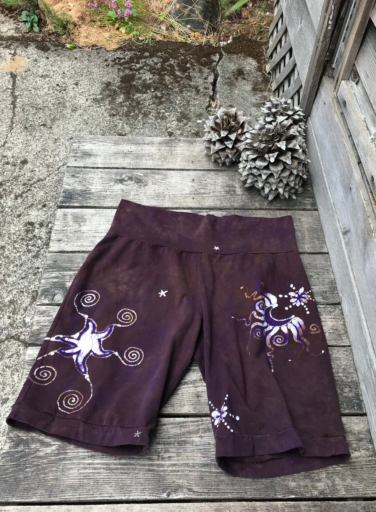 Earth Moon and Stars Batik Biker Shorts - Purple Highlights 2X Batikwalla by Victoria