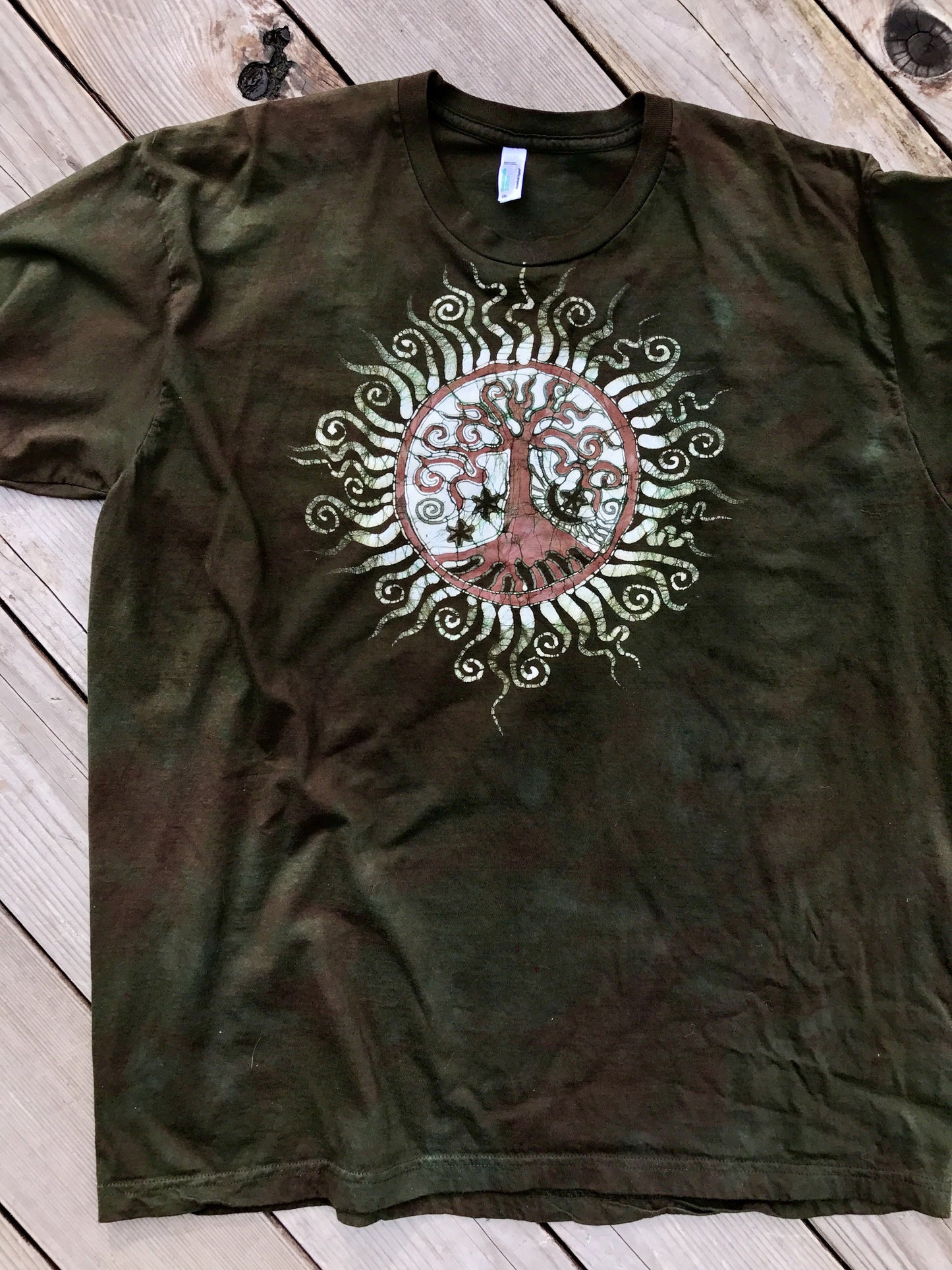 The Earth Is Magic Tree of Life Handmade Batik Mens Tshirt - Size 2X - Batikwalla
- 2