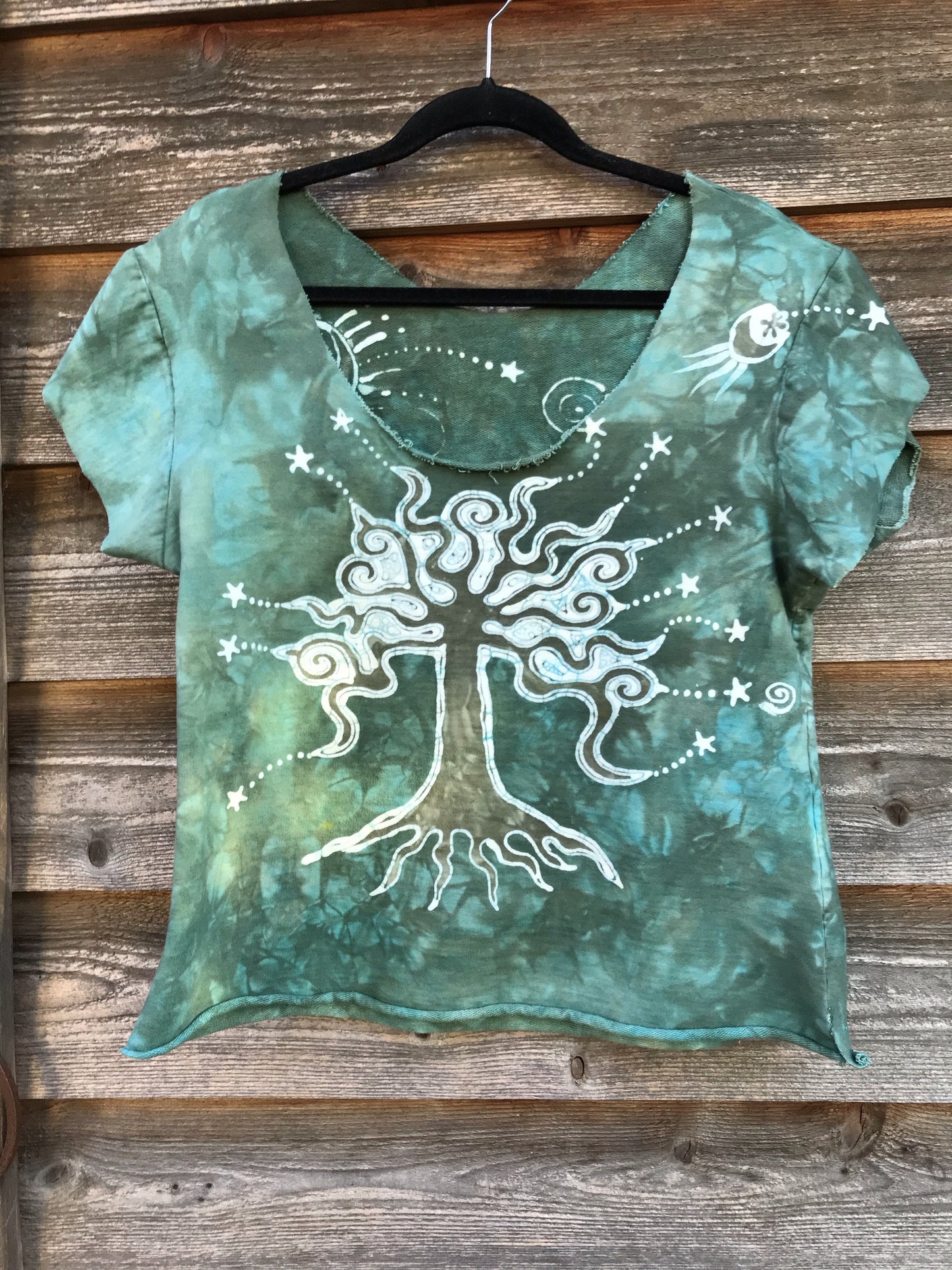 Sage Mint Tree Organic Cotton Handmade Batik Top, Size Large Batik Dresses Batikwalla
