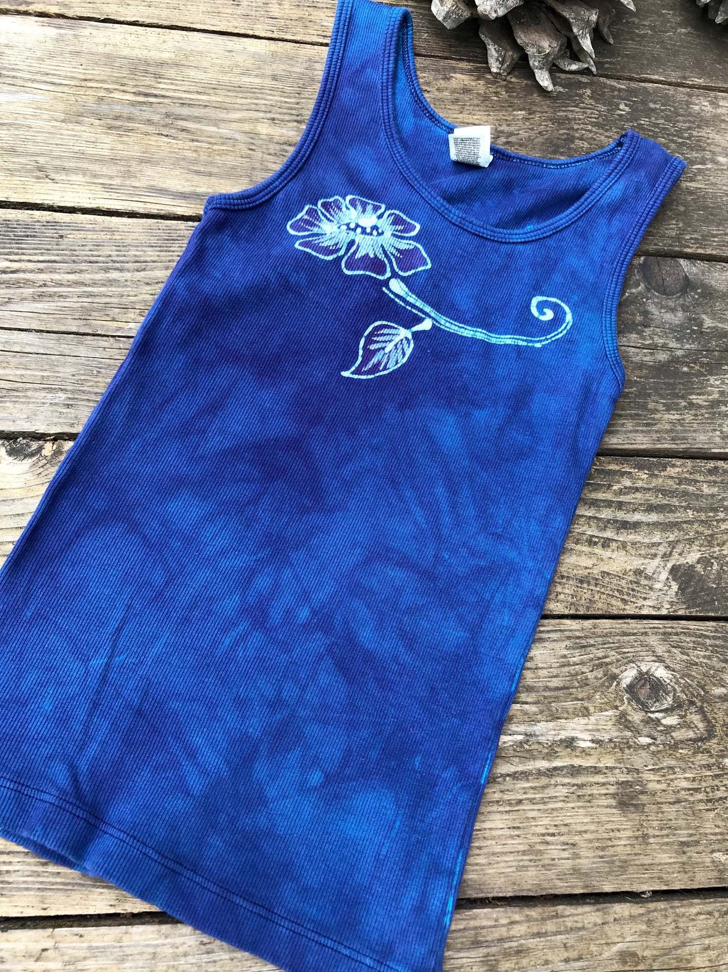 Blue Cosmos Flower Power Batik Tank Top in Small