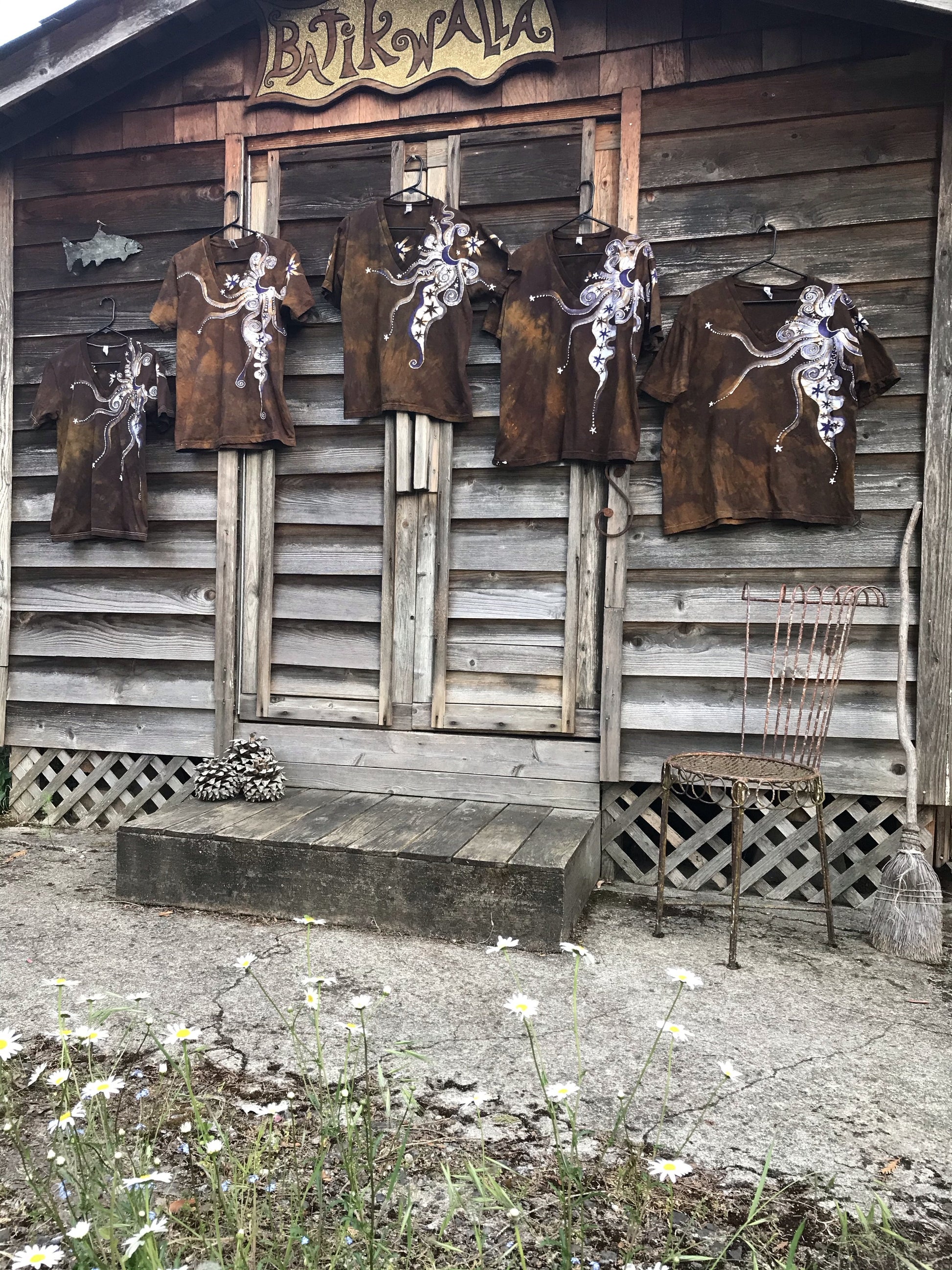 Purple Suede Moonbeams Hand Painted Batikwalla Vneck Tshirt - Unisex Tshirts batikwalla