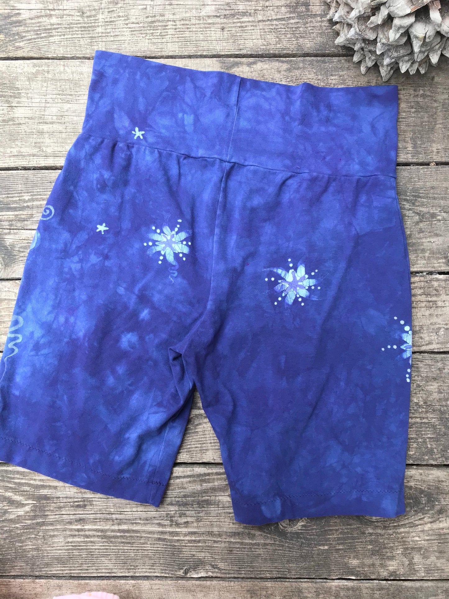 Blue Purple Batik Biker Shorts - Moon and Stars Batikwalla by Victoria