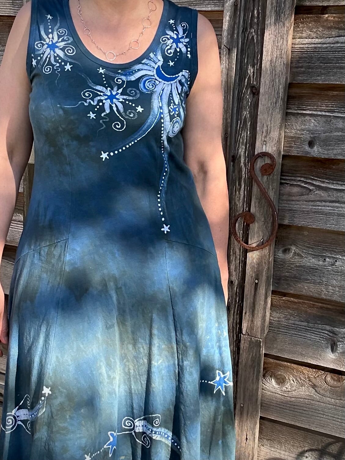 Blue Moon Sage Batikwalla Batik Dress - Size Large Batik Dresses Batikwalla