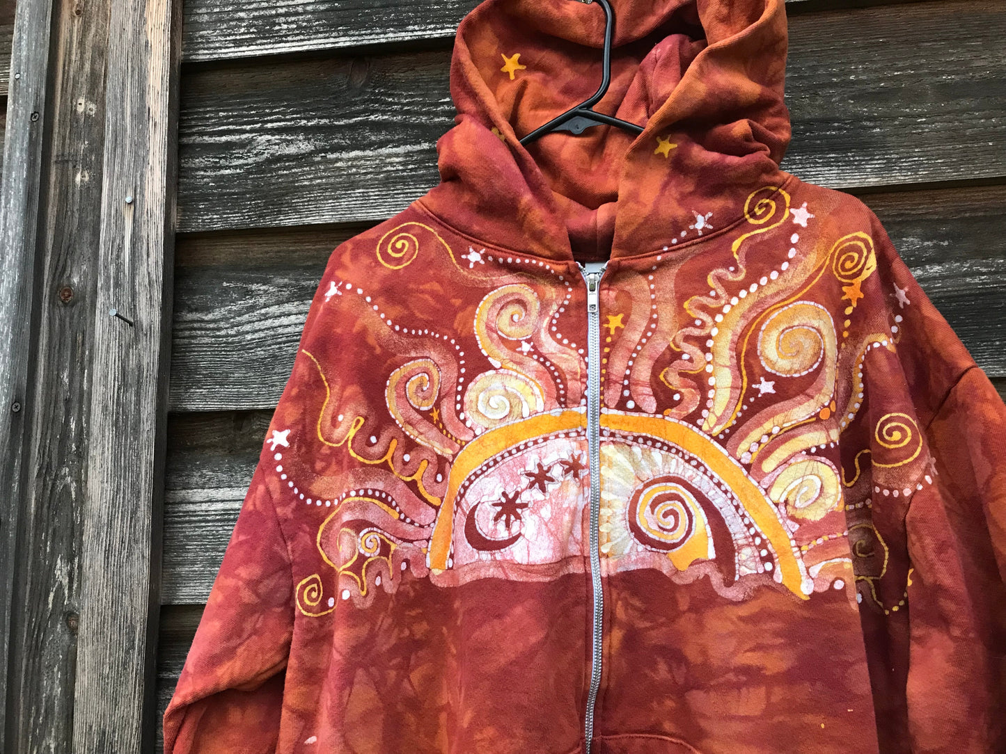 Cayenne Orange Sunset Handcrafted Batik Zipper Hoodie - Size 2X hoodie batikwalla