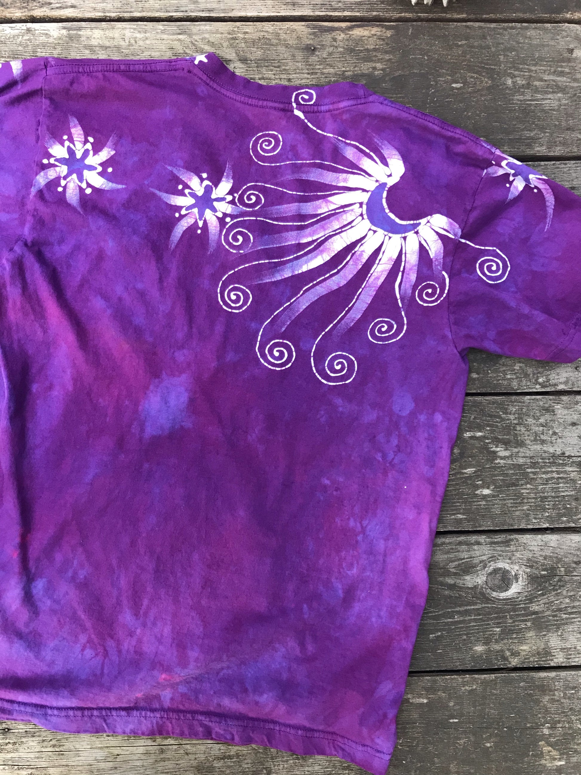Fuchsia Moonbeams Hand Painted Batikwalla Vneck Tshirt - Unisex Tshirts batikwalla