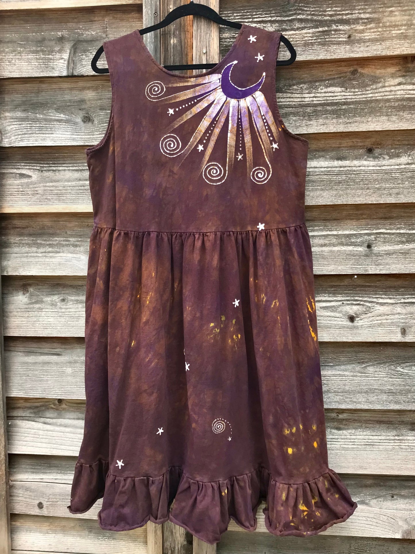 Reserved for Karin - Golden Sun Purple Forest Farmer's Market Pocket Dress - Size 2X Batik Dresses Batikwalla
