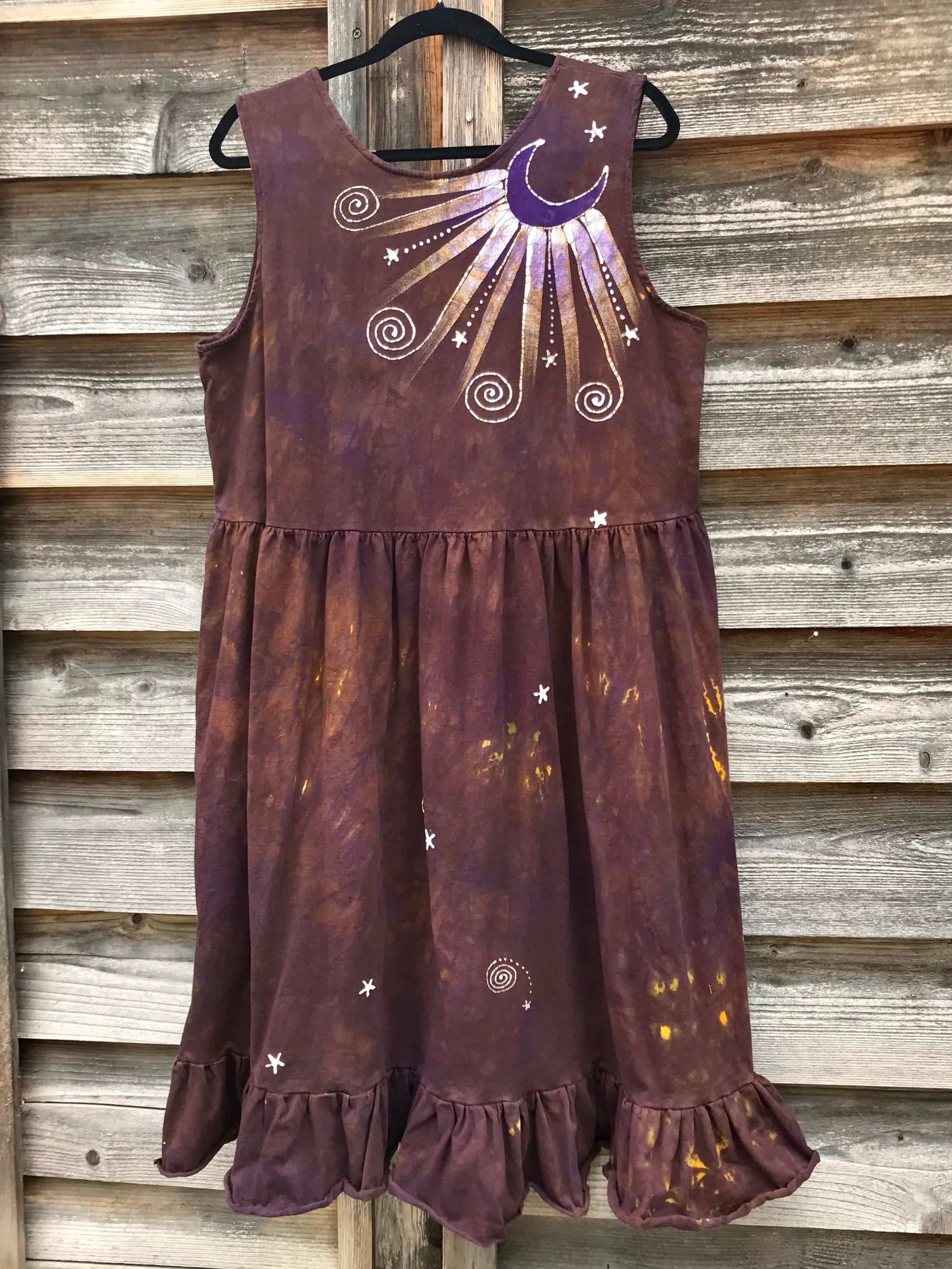 Reserved for Karin - Golden Sun Purple Forest Farmer's Market Pocket Dress - Size 2X Batik Dresses Batikwalla