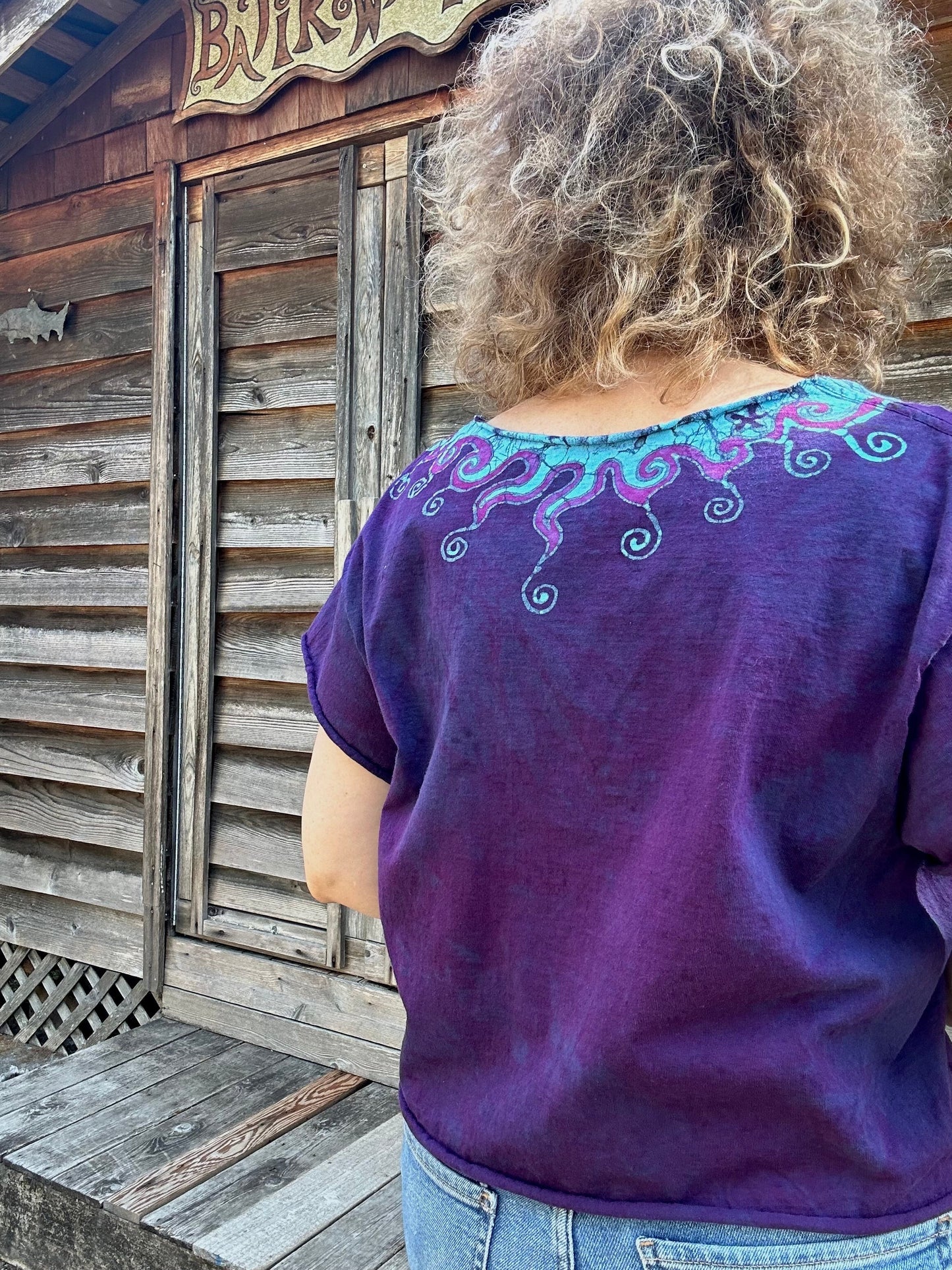 Sapphire Moon Batik Necklace Tee - Size Large Shirts & Tops Batikwalla by Victoria