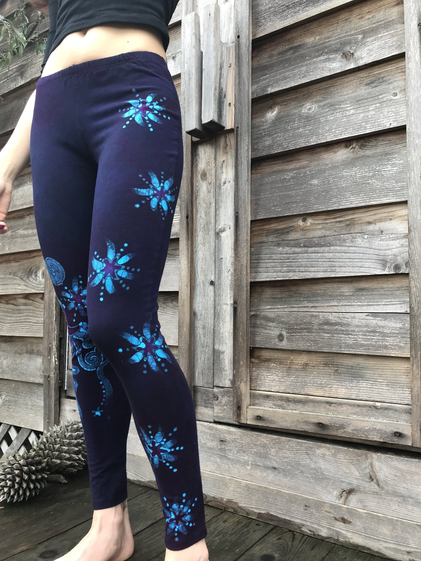 Draft of Deep Purple and Turquoise Moon & Star Batik Leggings leggings batikwalla