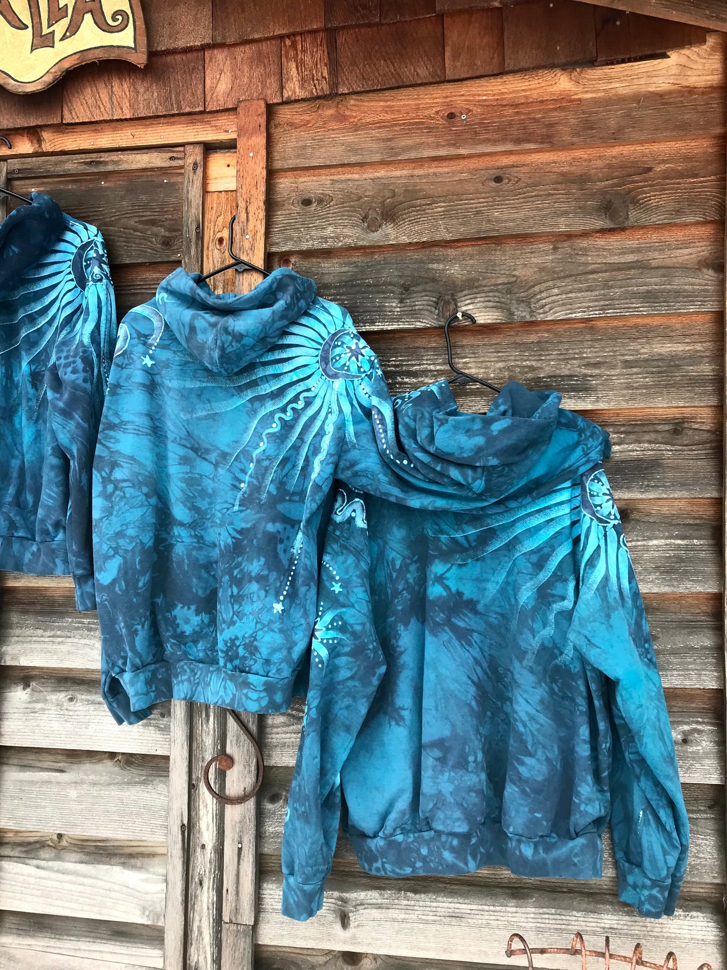 Denim Blue Moon Handcrafted Batik Zipper Hoodie - Size 2X hoodie batikwalla