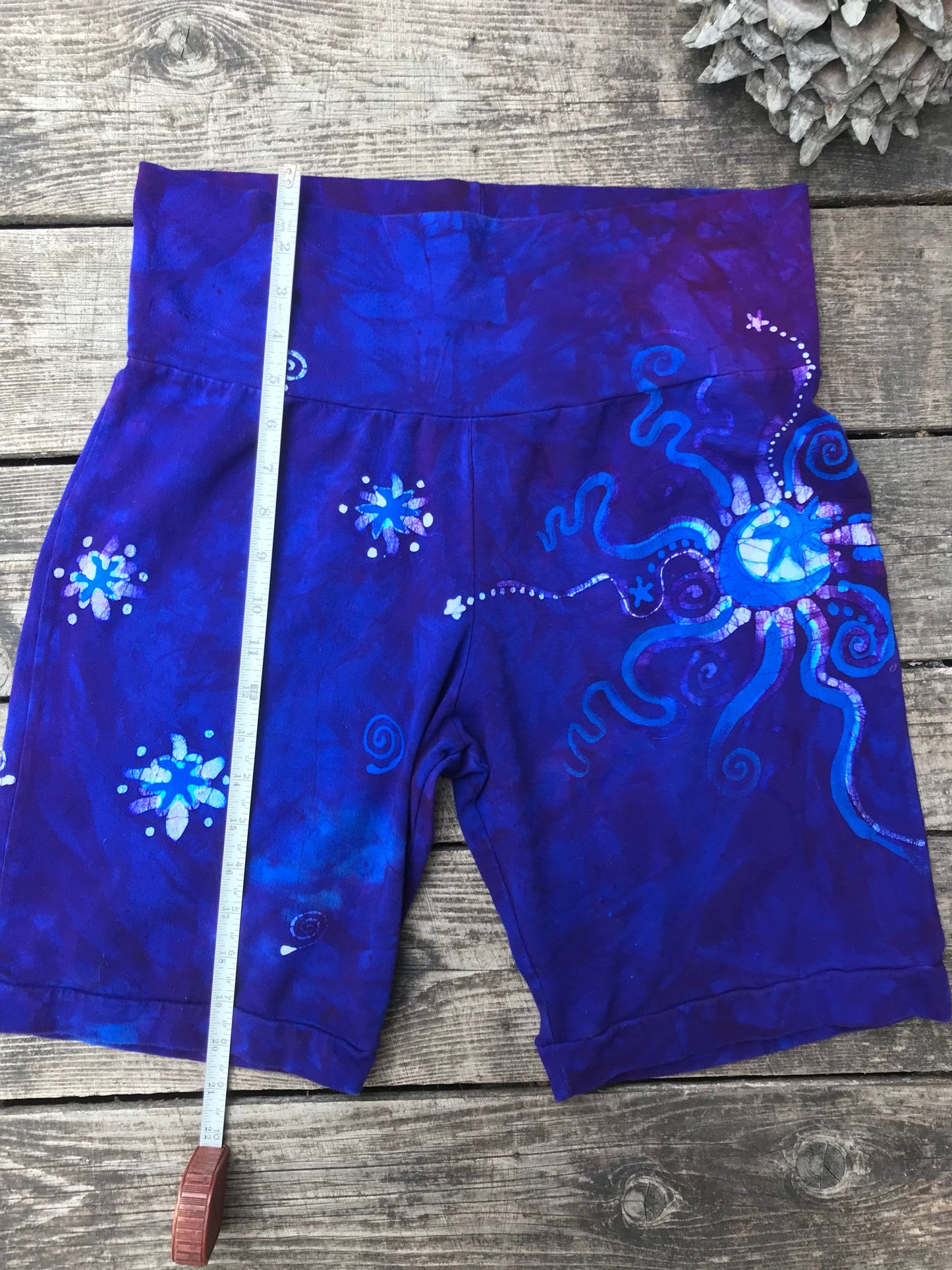 Blue Purple Batik Biker Shorts - Moon and Stars Batikwalla by Victoria
