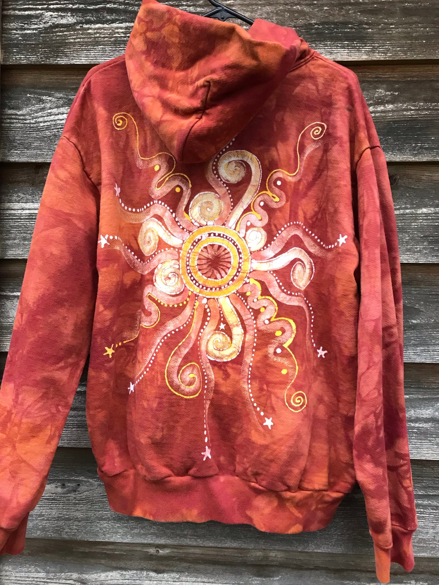 Cayenne Orange Sunset Handcrafted Batik Zipper Hoodie - Size Large hoodie batikwalla
