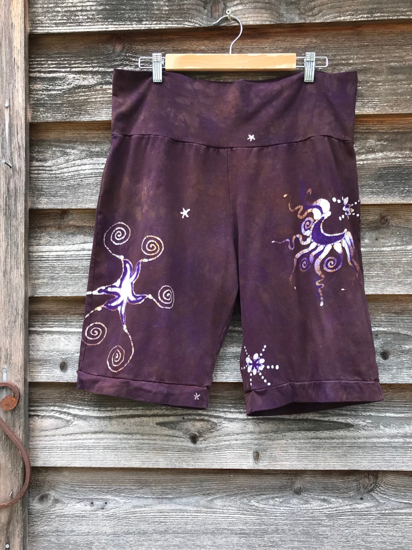 Earth Moon and Stars Batik Biker Shorts - Purple Highlights 2X Batikwalla by Victoria