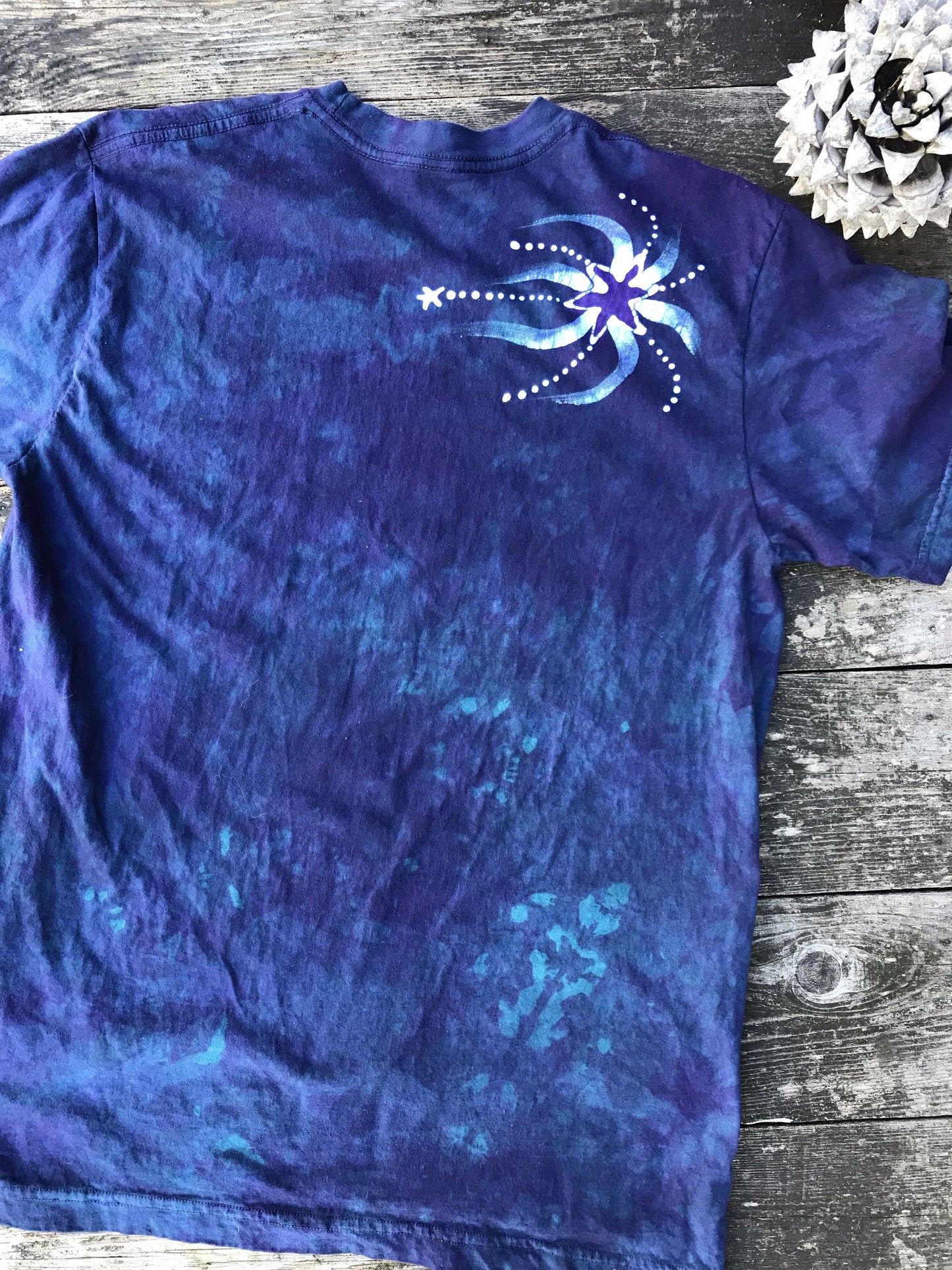 Teal and Purple Octopus Starburst Hand Painted Batik Tshirt tshirt batikwalla