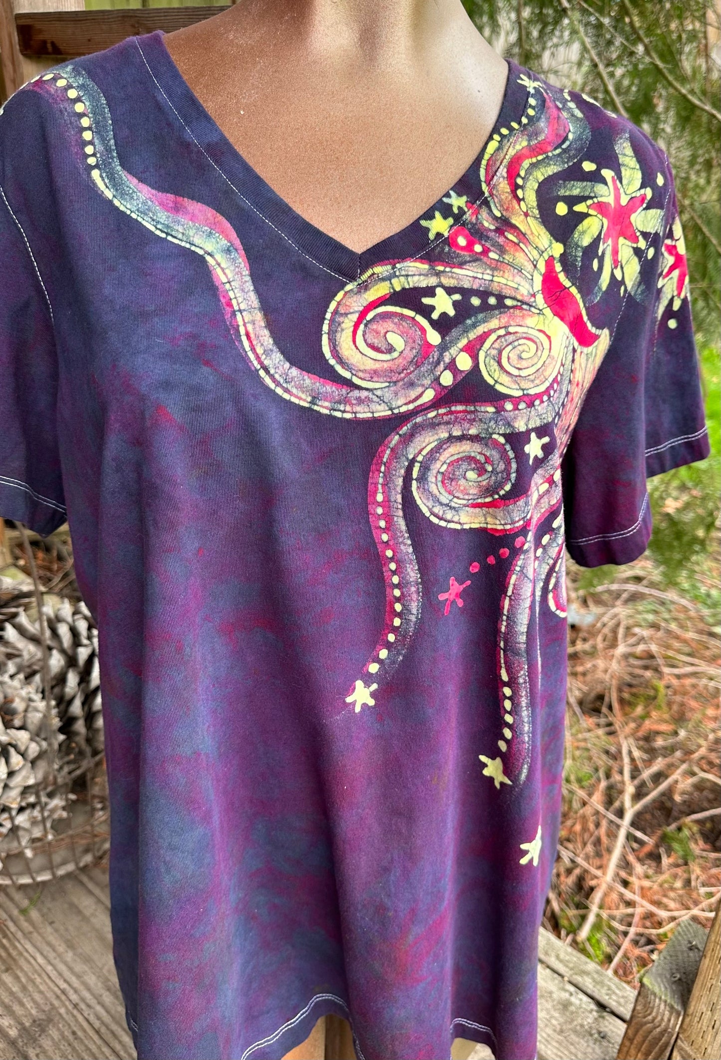 Purple Sky Supernova Vneck Top - Plus Size Large Tops batikwalla