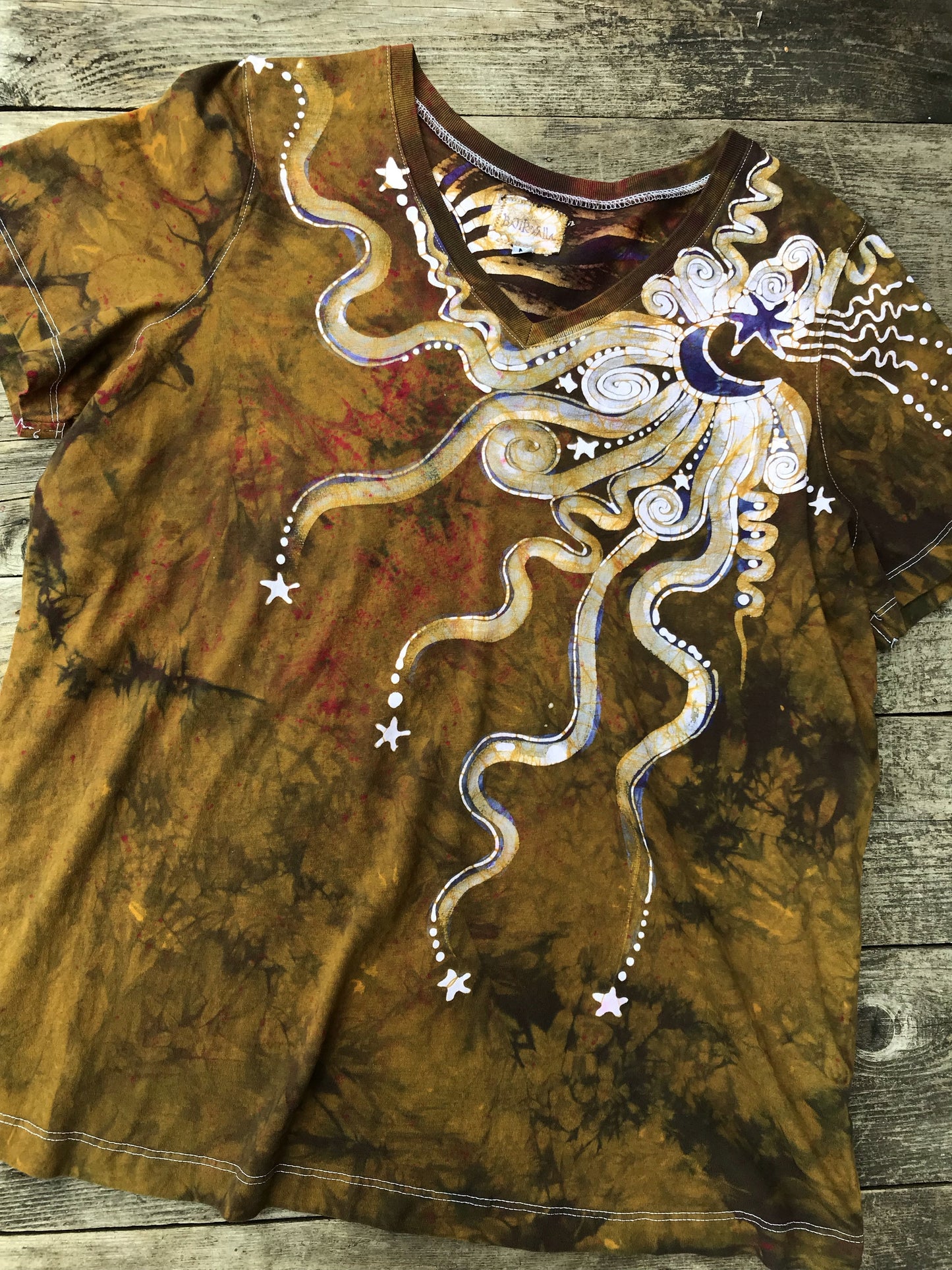 Periwinkle Moonbeams In Deep Summer Gold - Size Medium Tops batikwalla