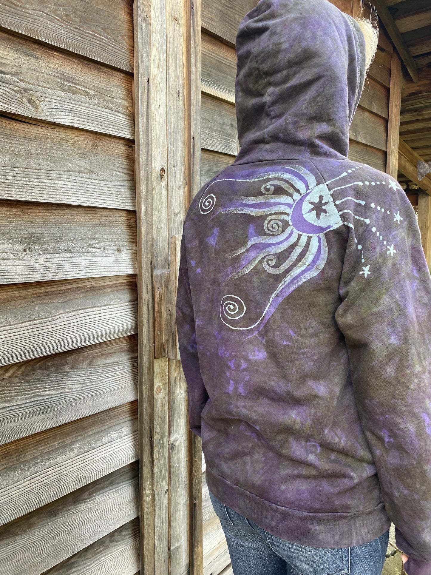 Sage Goddess Purple Tree Of Life Pullover Batik Hoodie - Handcrafted In Organic Cotton hoodie batikwalla