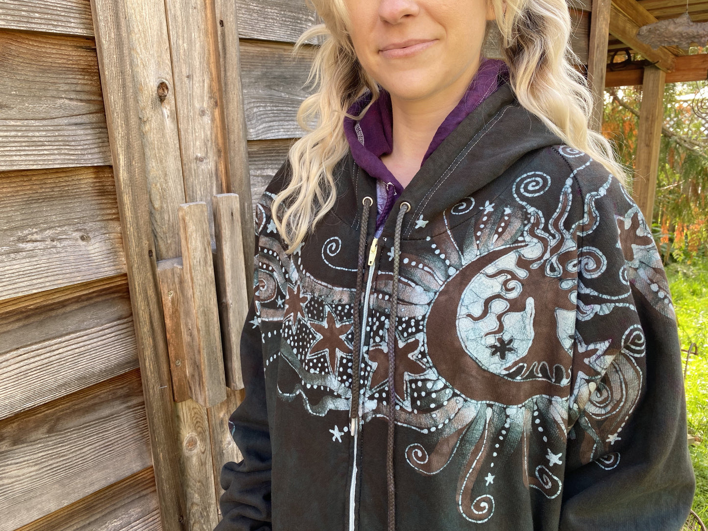 Desert Sage Moonlight Guides Us To The Forest Organic Cotton Batik Hoodie hoodie batikwalla