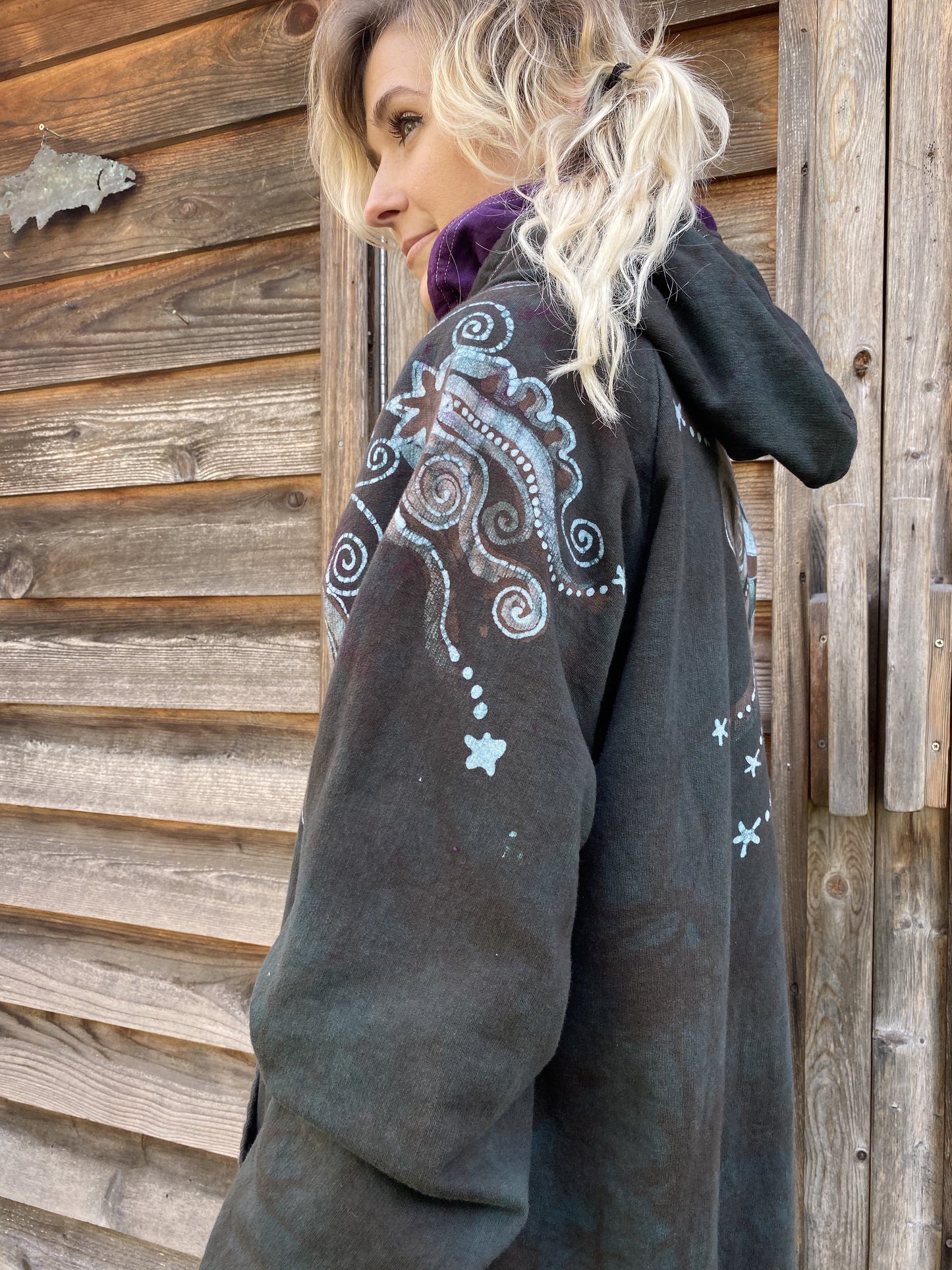 Desert Sage Moonlight Guides Us To The Forest Organic Cotton Batik Hoodie hoodie batikwalla