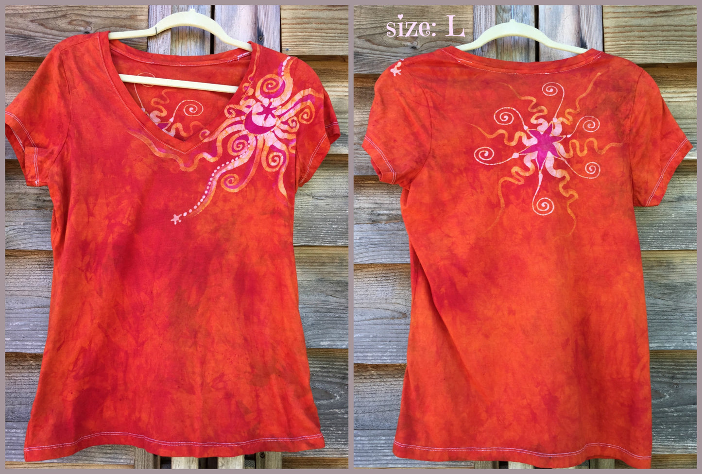 Brilliant Orange Moon Handmade Batik Vneck Tee - Batikwalla
- 9