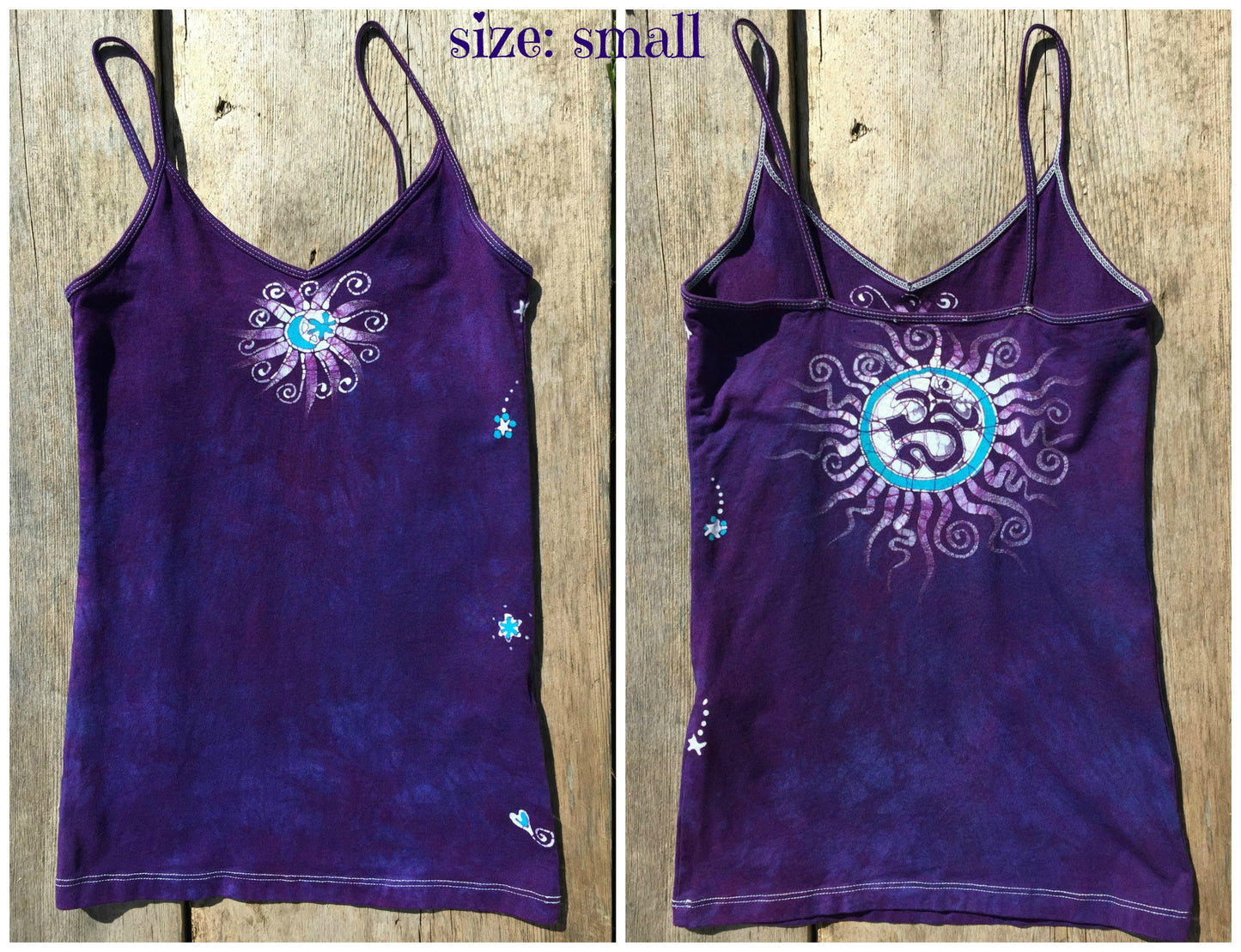 Purple and Turquoise Om Stretchy Batik Vneck Tanktop - Batikwalla
- 4