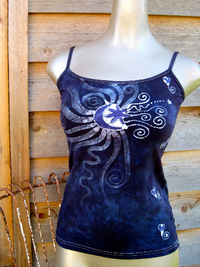 Batik Yoga Camisole in Navy Blue and Purple - Batikwalla