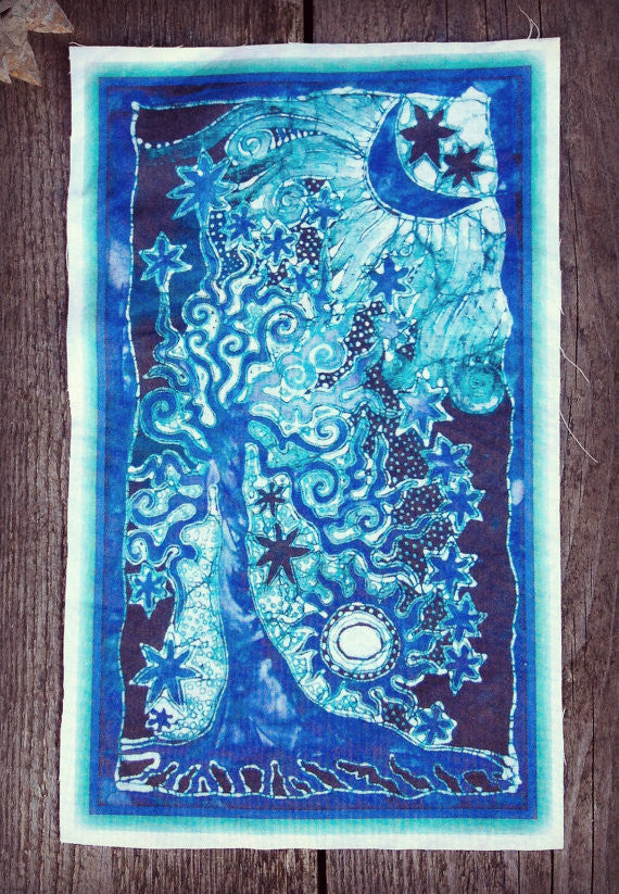 Teal and Purple Tree and Stars Batik Print Patch - Batikwalla
- 1