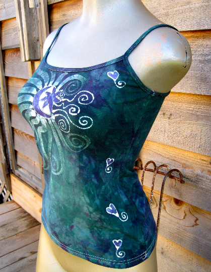 Batik Stretchy Handmade Yoga Tanktop in Teal and Purple - Batikwalla
- 2