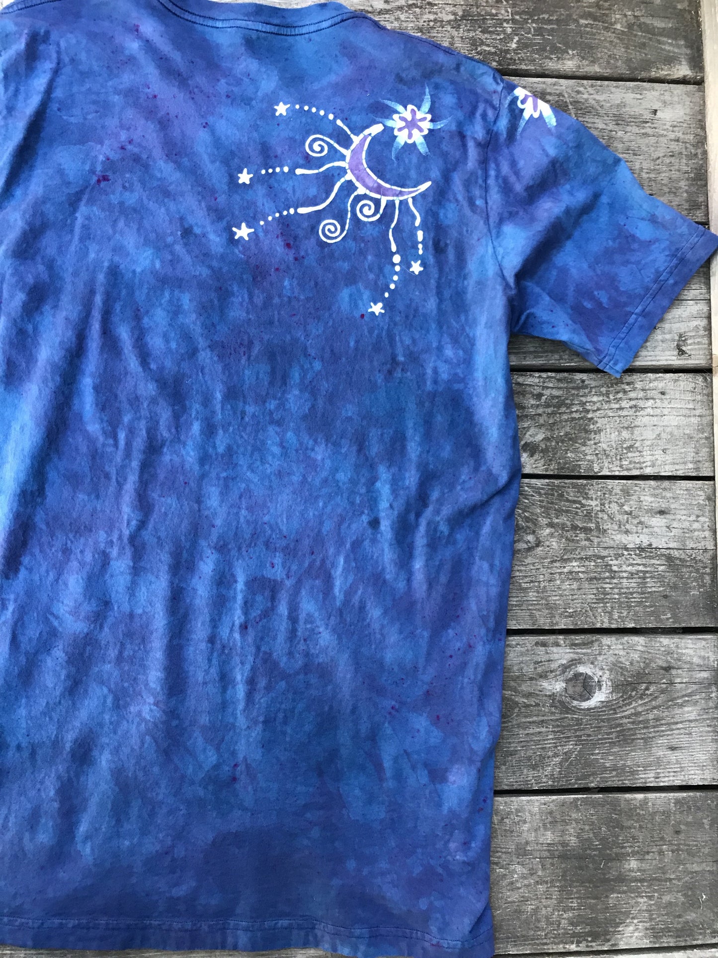 Blue Mandala Moon Swirls Handmade Batik Tshirt - Size 2X TALL tshirt batikwalla