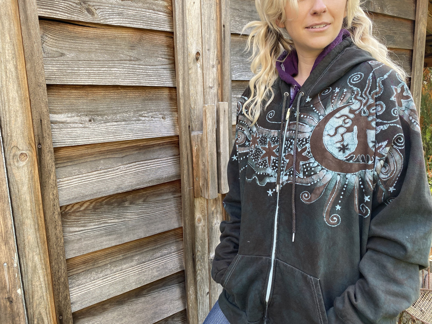Desert Sage Moonlight Guides Us To The Forest Organic Cotton Batik Hoodie hoodie batikwalla