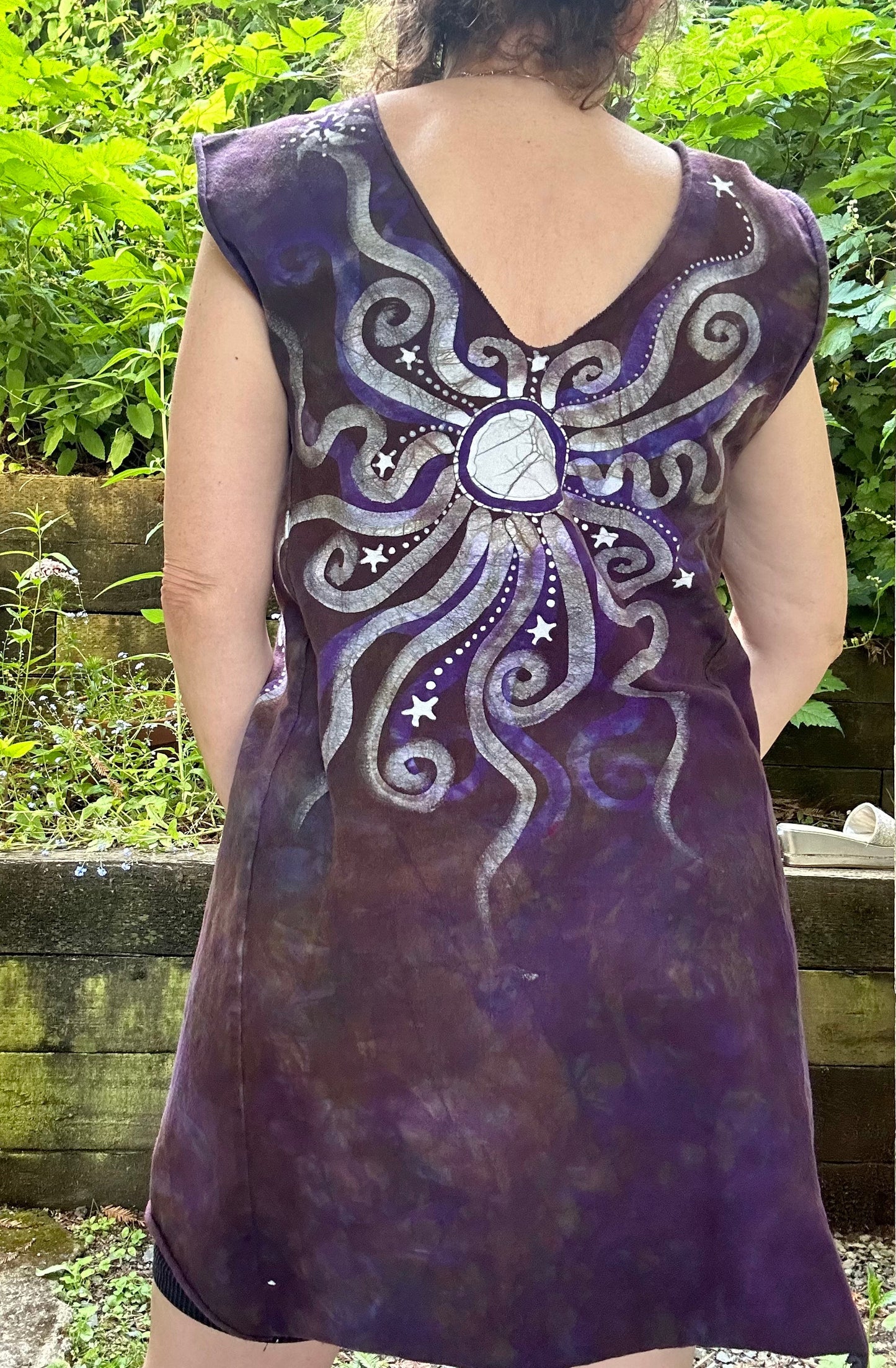 Lilac Woods Organic Cotton Batik Dress Tunic Top - size Large Batik Dresses Batikwalla 