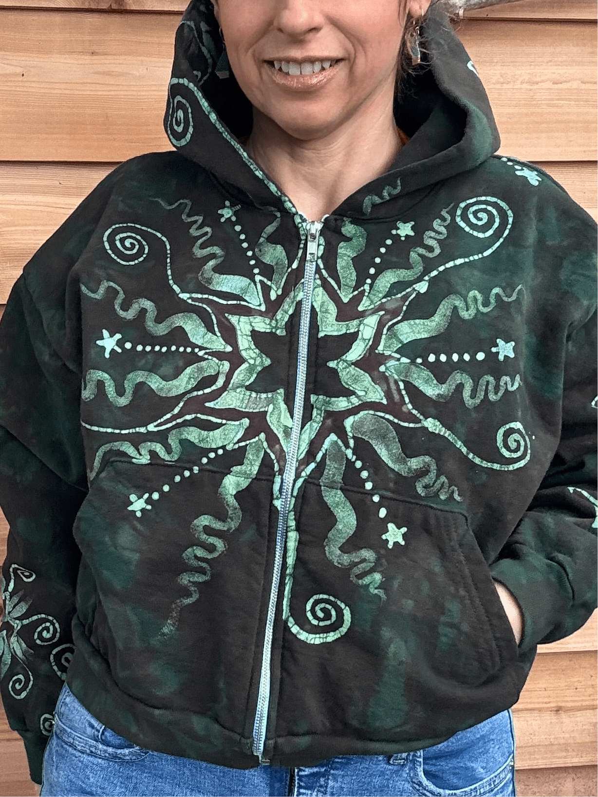 Forest Green Star Handmade Batik Hoodie - Size M/L ONLY hoodie batikwalla 