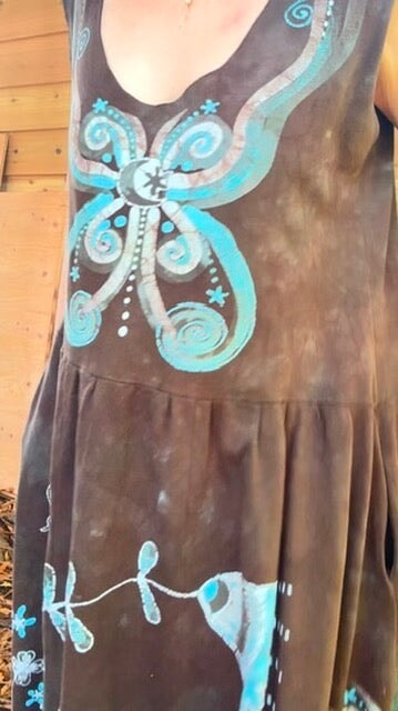 Brown Butterfly Batik Dress With Pockets - Size XL Batik Dresses Batikwalla 