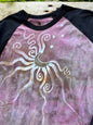 Plumberry Sage Moon & Stars Batik Tee – ¾ Sleeve Artist Shirt in Plum & Green Batikwalla by Victoria 