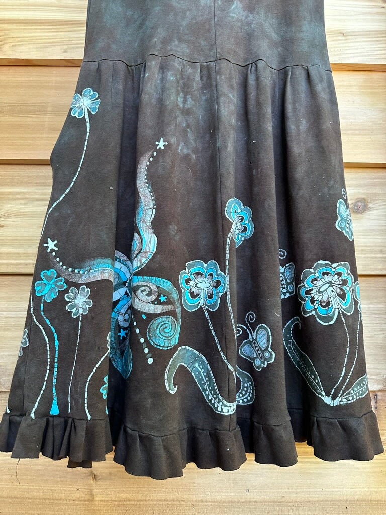 Brown Butterfly Batik Dress With Pockets - Size XL Batik Dresses Batikwalla 