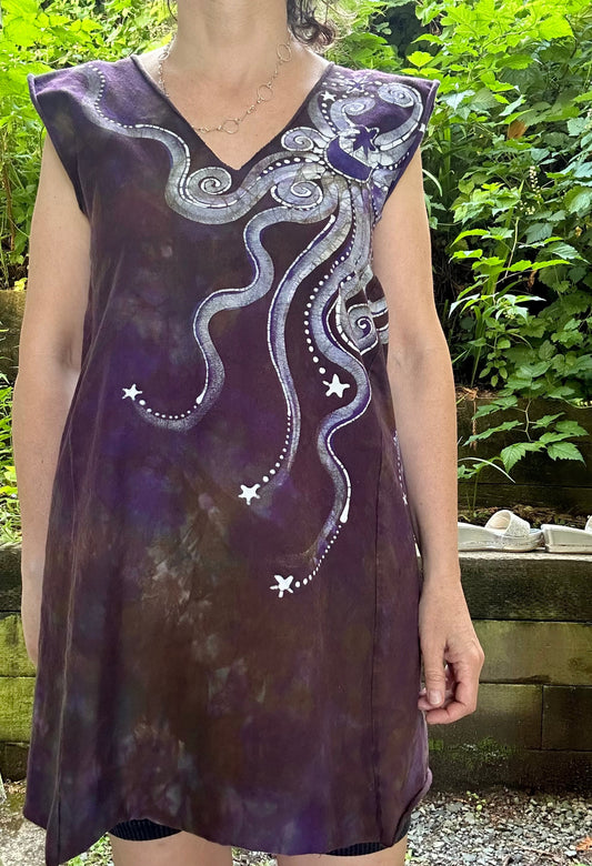 Lilac Woods Organic Cotton Batik Dress Tunic Top - size Large Batik Dresses Batikwalla 