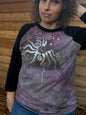 Plumberry Sage Moon & Stars Batik Tee – ¾ Sleeve Artist Shirt in Plum & Green Batikwalla by Victoria Medium 