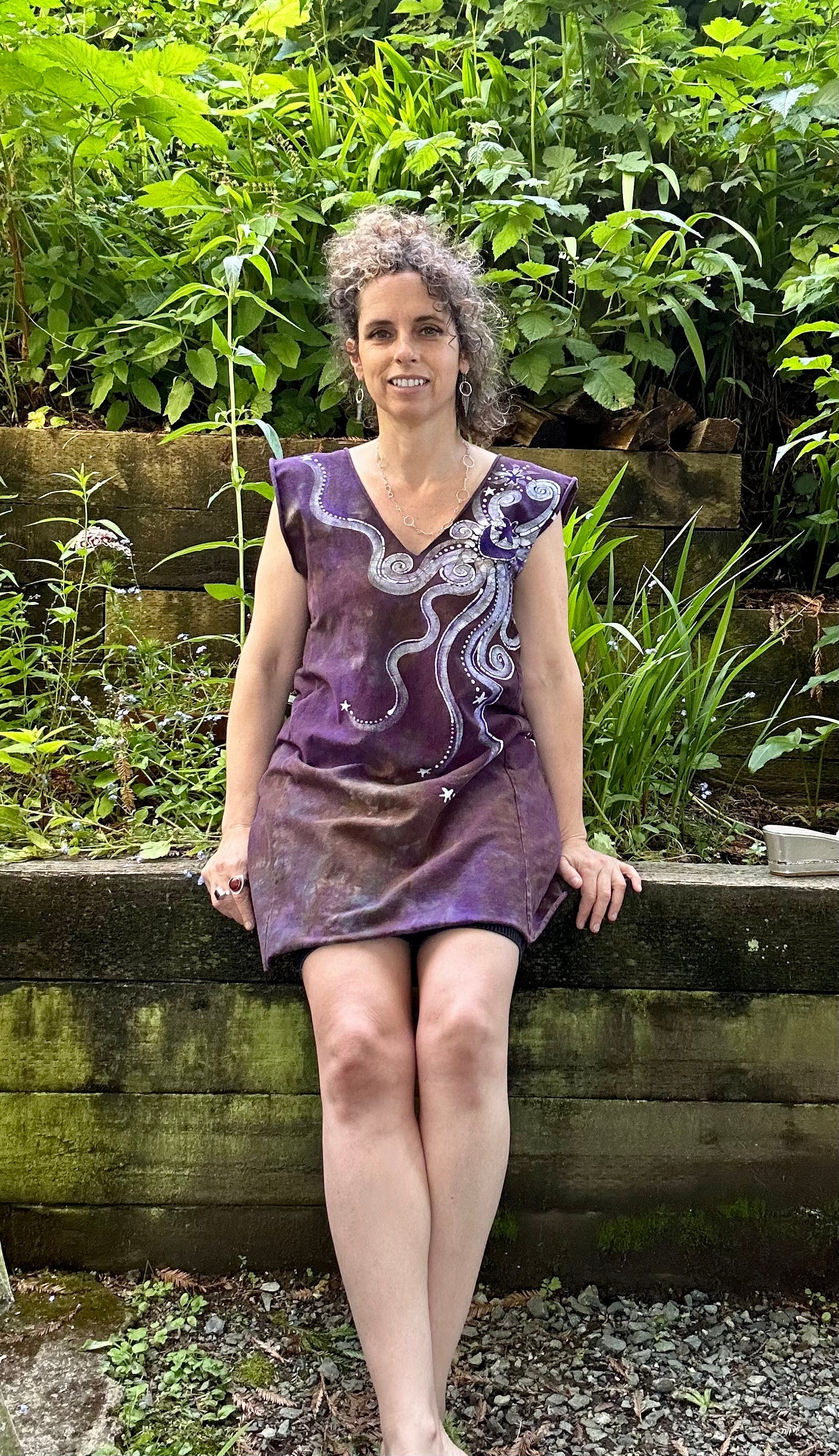 Lilac Woods Organic Cotton Batik Dress Tunic Top - size Large Batik Dresses Batikwalla 