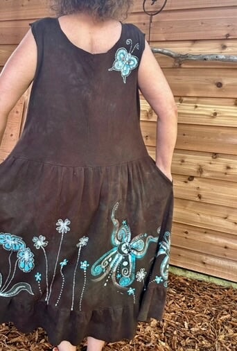 Brown Butterfly Batik Dress With Pockets - Size XL Batik Dresses Batikwalla 