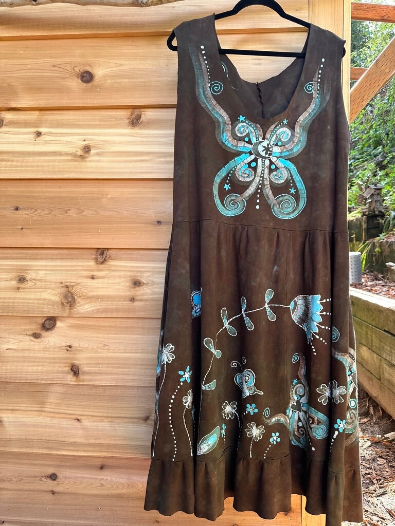 Brown Butterfly Batik Dress With Pockets - Size Medium Batik Dresses Batikwalla 