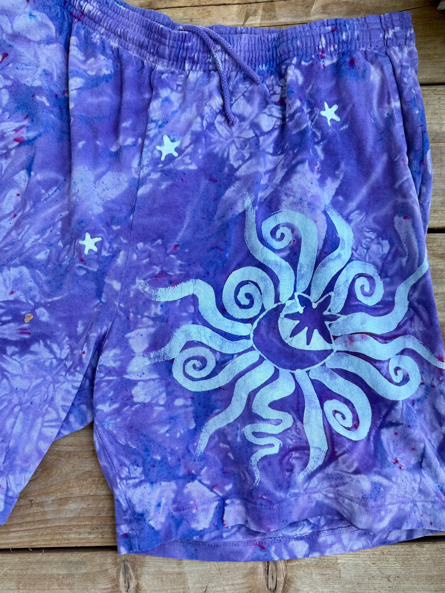 Moon and Stars Galaxy Shorts - Light Purple - Unisex 2X Adjustable Batikwalla by Victoria 