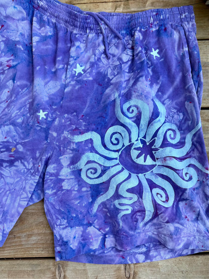 Moon and Stars Galaxy Shorts - Light Purple - Unisex 2X Adjustable Batikwalla by Victoria 