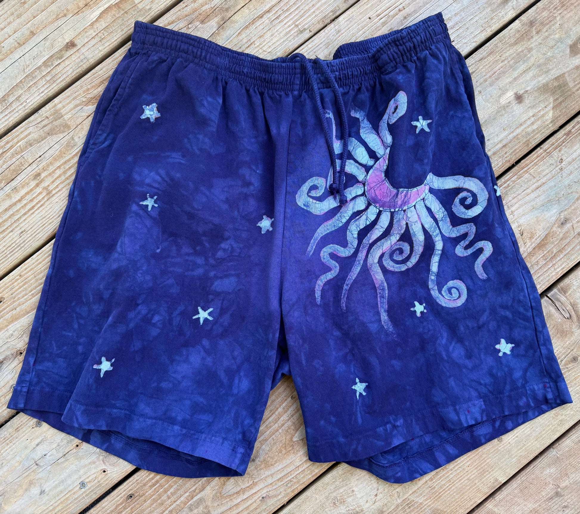 Dark Blue Moon Star Galaxy Shorts - Size 2X Unisex Batikwalla by Victoria 2X 