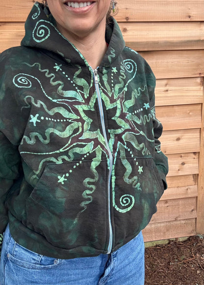 Forest Green Star Handmade Batik Hoodie - Size M/L ONLY hoodie batikwalla 