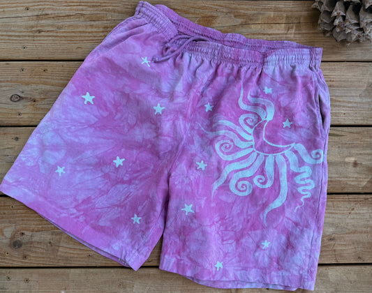 Moon Star Galaxy Shorts - Plum Blossom Purple - Size 2X Unisex Batikwalla by Victoria 
