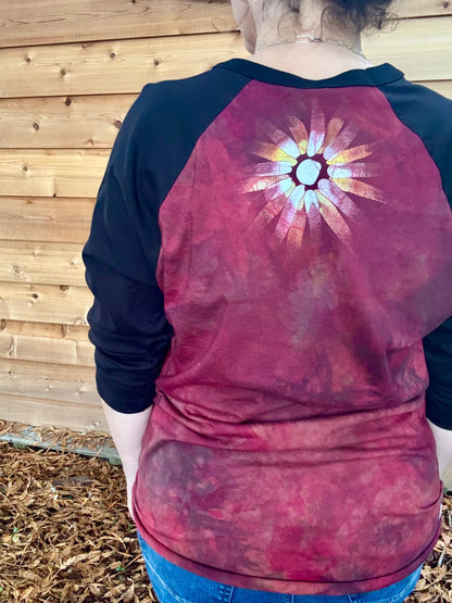 Tree & Moonbeam Rays Batik Tee – 3/4 Sleeve Artist Shirt in Deep Red Batikwalla by Victoria 